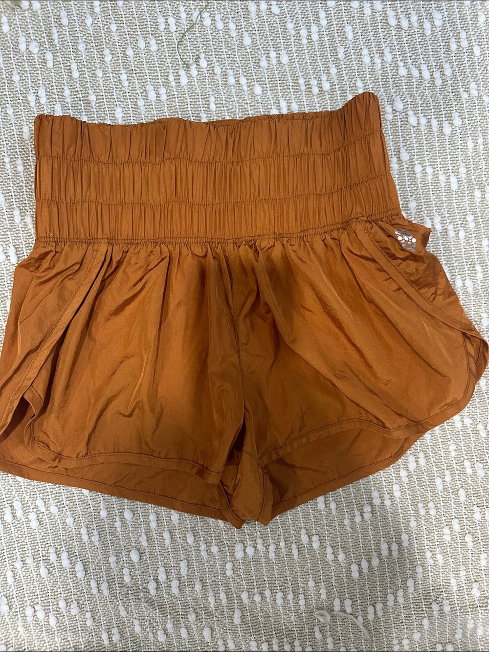 Free People High-Waist Rust Orange Smocked Shorts